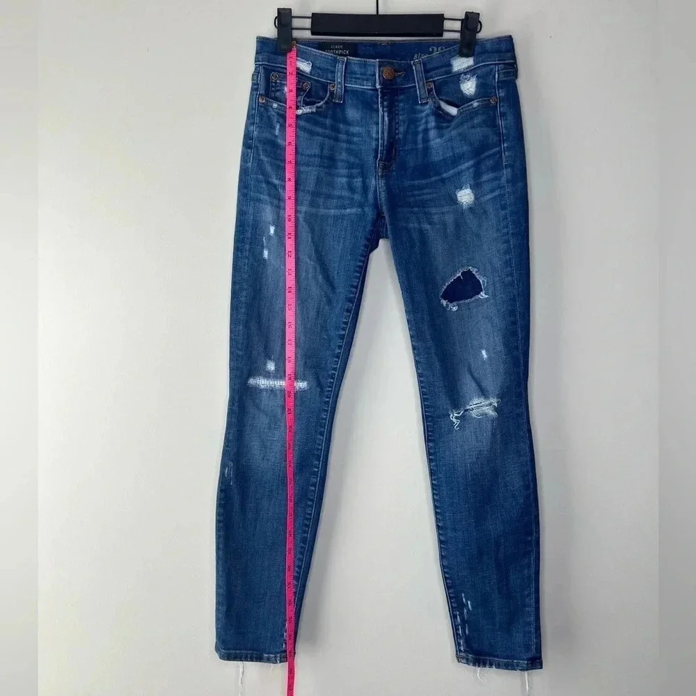 J. Crew distressed toothpick skinny jeans size 28 dark blue wash comfy
